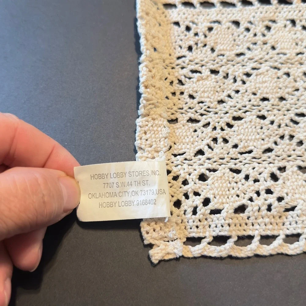 Hobby Lobby Cream Crochet Knit Table Runner Floral Lace Boho Farmhouse 11.5x51